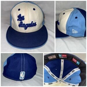 New Era Hat Men's 7 1/8 Ivory‎ Blue Los Angeles Lakers Retro 59FIFTY Fitted Logo